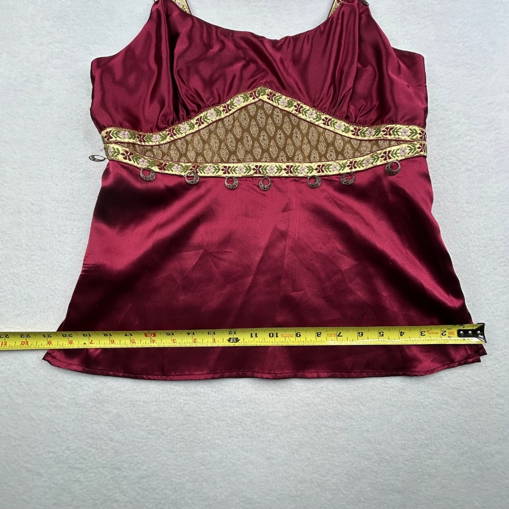 Rave women’s Large Sleeveless Embroidered Camisole-style Satin Top Burgundy Red - Picture 9 of 14